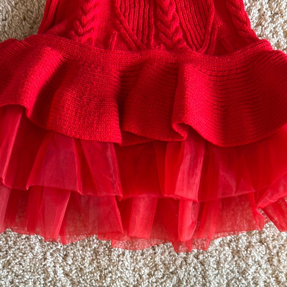 Red Knit Dress with Ruffle Skirt - Picture 2 of 5